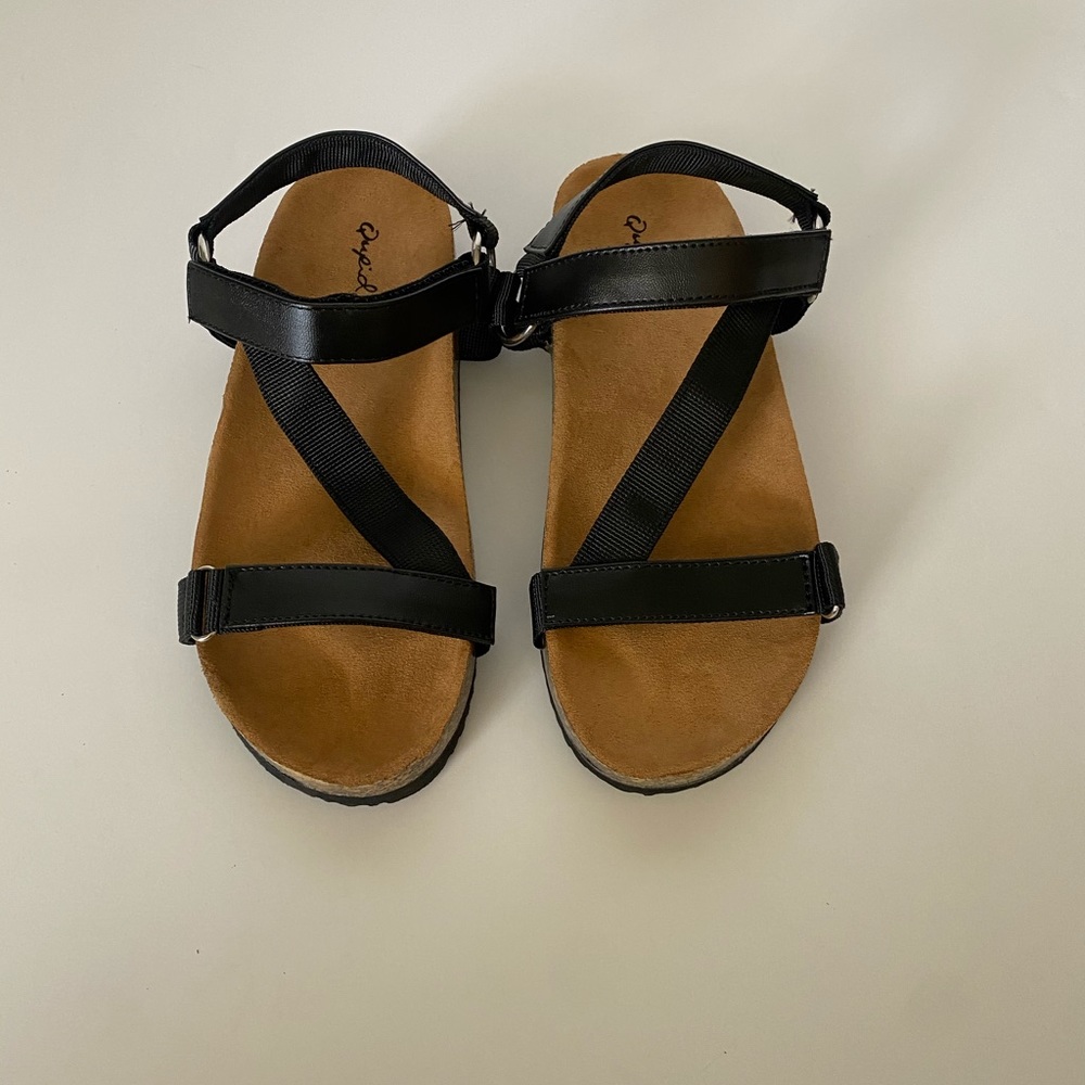 Cupid Luka Cork Sandals Black Straps Womens NIB